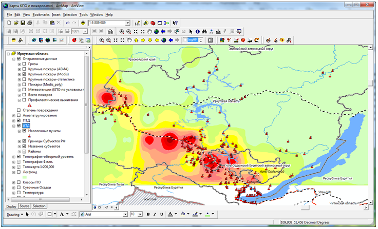 Regional information system of fire-prevention arrangement of forests for Irkutsk region (test region)